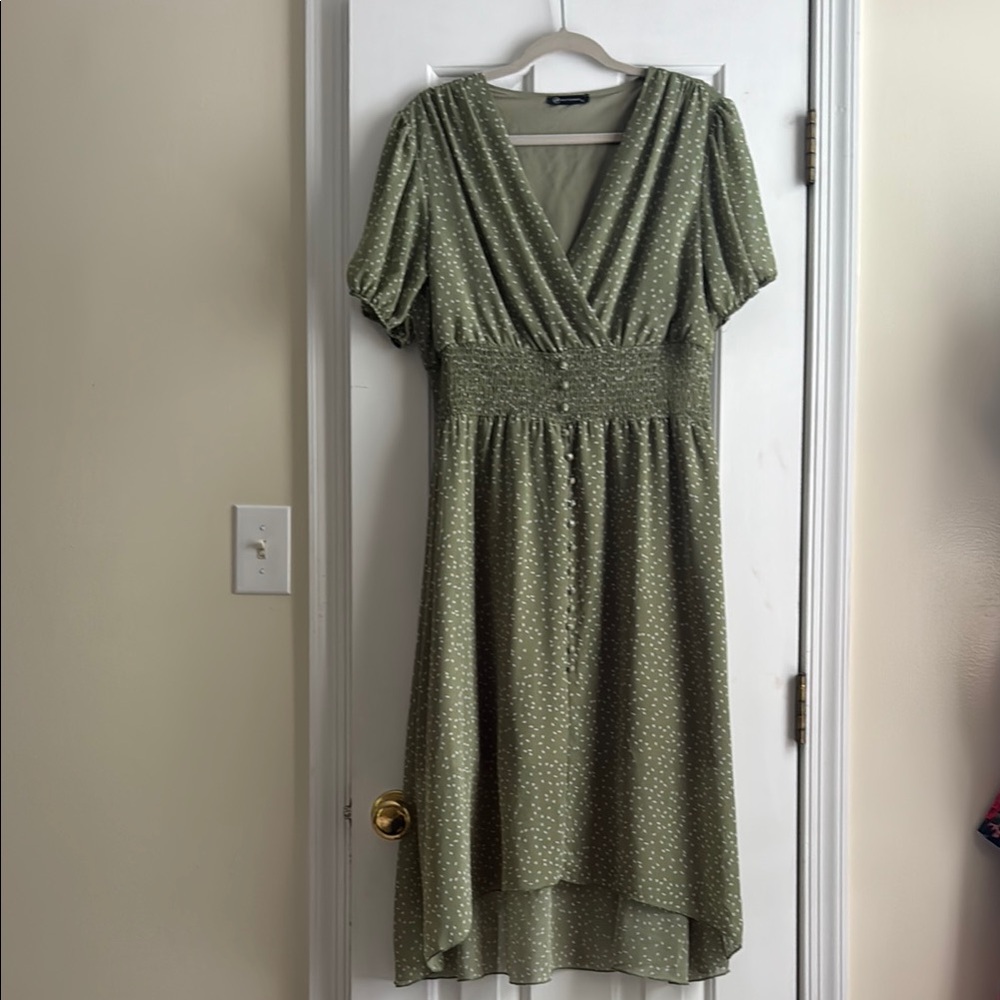 Green High-Low Cottage Core Dress